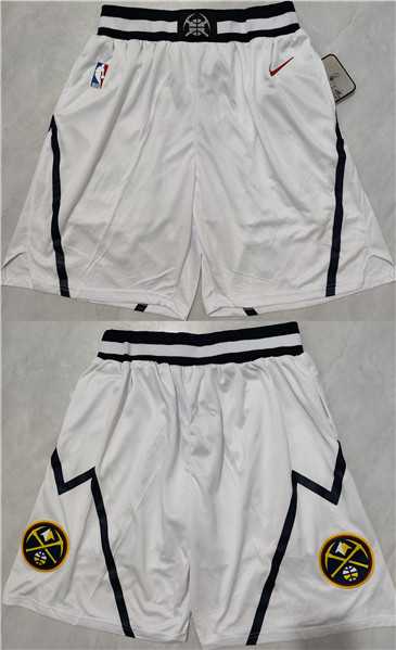 Mens Denver Nuggets White Shorts (Run Smaller)->nba shorts->NBA Jersey